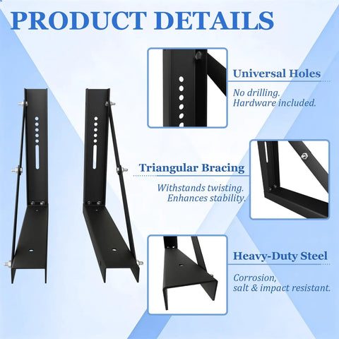 Beefy 18x18 Inch Bolted Underbody Truck Tool Box Mounting Brackets Black Steel Set Of 2 with triangular bracing details