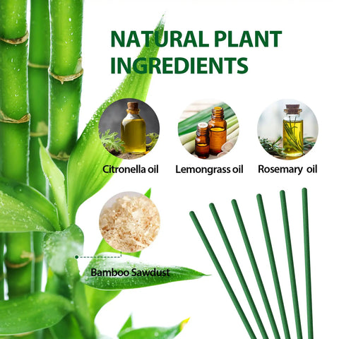 Natural plant ingredients for Outdoor Mosquito Repellent Incense Sticks, 120 Pack with citronella, lemongrass, rosemary oils.