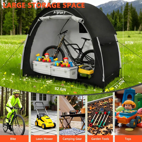 Rain Covered Bike Storage Tent For 2 To 3 Bikes Outdoor Waterproof Shelter with windproof ropes and sturdy 600D polyester