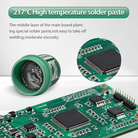 Lead Free No Clean SMD Solder Paste For Phone Repair With Tin 99 Percent Silver 0.3 Percent Copper 0.7 Percent Alloy 217 Degree Celsius High Temperature Bright Weld Point Strong Viscosity 50g Bottle For Quick Clean Joints on circuit board