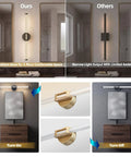 JTsupliight Battery Operated Wall Sconce 2 Pack, Type-C Rechargeable, Black showcasing soft ambient glow versus narrow light output.