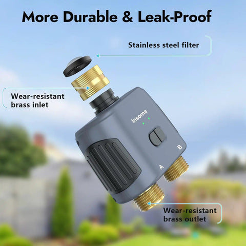 Smart Water Timer For Garden Hose With Brass Inlet And Outlet, durable design highlighting brass components and leak-proof feature