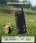 Badass Two In One Split Magnetic Bluetooth Speaker Packing Crushing Stereo Bass And Wireless Portability For Golf Carts Trucks And RVs, showing ultra-portable size of 3.1 inch by 7.9 inch.