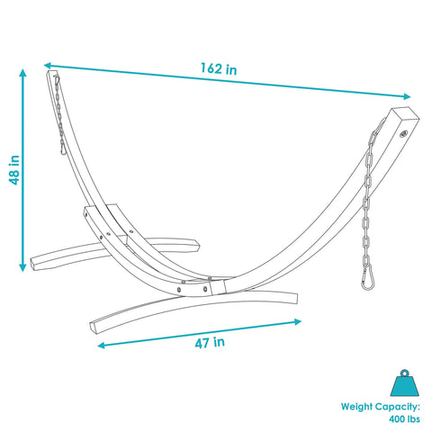 Diagram of Curved Wood Hammock Stand For Outdoor Use Fits Most 9 To 12 Foot Hammocks 13 Foot Overall Length 400 Pound Capacity in larch wood