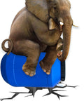 Elephant balancing on Food Grade Plastic Sealed Storage Barrel With Inner And Outer Double Seal Screw Lid, Airtight Heavy Duty 8 Gallon Blue