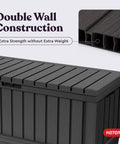 92 Gallon Resin Deck Box In Dark Gray For Outdoor Storage with double wall construction and extra strength detail shown