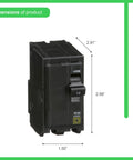 QO 15 Amp Two Pole Circuit Breaker Plug On Design product dimensions, 2.91 x 2.99 x 1.50 inches, black