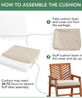 Assembly instructions for Beige Outdoor Chair Cushions Set Of Four Waterproof And Fade Resistant For Patio Furniture With Ties And Hidden Zipper Replacement Cushions Measuring Eighteen Point Five By Sixteen By Two Inches For Comfy All Weather Seating