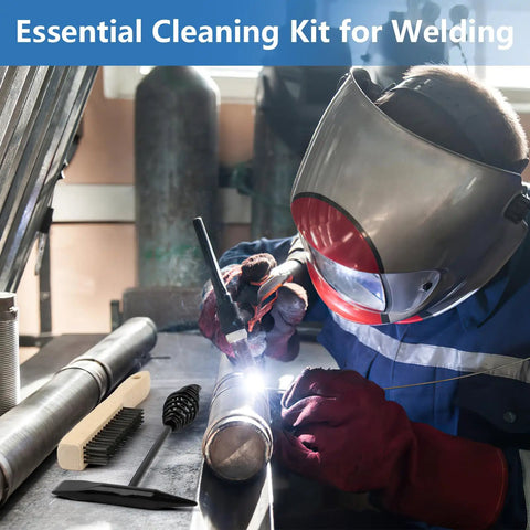 Welder using Two Pack Welding Chipping Hammer And Wire Brush Set With 11 Inch Coil Spring Handle Cone And Vertical Chisel And 9.8 Inch Stainless Brush For Slag Spatter Residue Removal Durable Carbon Steel For Pros And DIY Welders