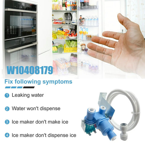 Beefed Up W10408179 Refrigerator Water Inlet Valve Replacement With 3 Water Lines One Inlet And Two Outlets For Whirlpool Kenmore Maytag Amana KitchenAid Ikea Refrigerators, blue plastic