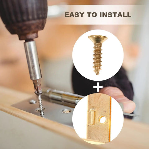 Golden Iron Decorative Hinges For Jewelry Boxes And Chests Rust Resistant DIY Friendly Easy Install Hinge being installed with a drill