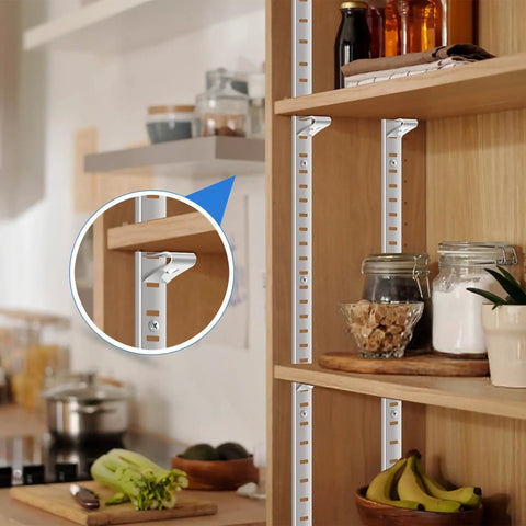 8 Pcs 40 Inch Shelf Pilaster Tracks And 24 Pcs Adjustable Metal Shelf Clips For Mortise Mount Pilaster Strips installed in kitchen cabinet
