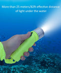 Beefy 4 AA Battery Diving Flashlight With LED Underwater Light in use, showing illuminated beam underwater for snorkeling.