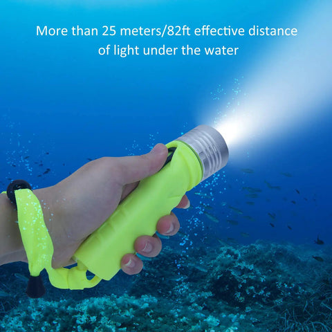 Beefy 4 AA Battery Diving Flashlight With LED Underwater Light in use, showing illuminated beam underwater for snorkeling.