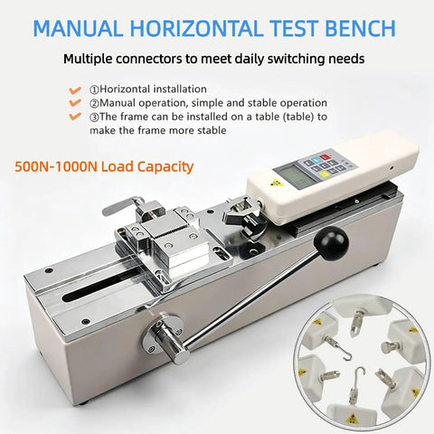 Digital Pro Grade Pull Force Tester With Horizontal Push Pull Stand For 500 To 1000N Wire Harness And Terminal Tensile Testing, manual bench with fittings