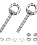 Heavy Duty M8 X 60mm Eye Bolts Set In 304 Stainless Steel With Lock Nuts And Flat Washers 2 Pack Lifting Eye Bolts For Hanging Hammocks