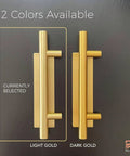 Dope 12 Inch Brushed Brass Gold Barn Door Handle Kit With Solid Aluminum Pulls And Flush Handles Heavy Duty Sliding Door Hardware 1 Door Pack Includes Screws And Protective Pads in light and dark gold color options shown side by side.
