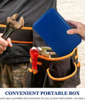 Heavy duty metal toolbox with secure latch in a tool belt, ideal for trunk truck cargo organization and portable shop storage.