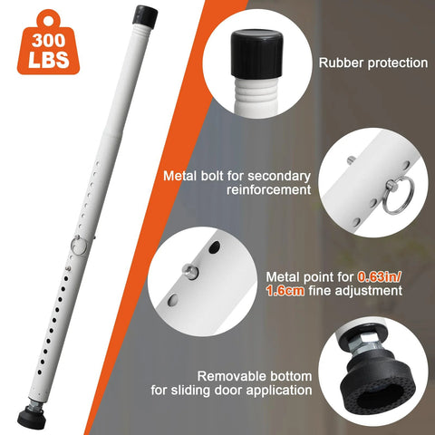 Adjustable Sliding Door Security Bar 17 To 50 Inches With Rubber Tips, Heavy Duty No Drill Door Stop For Patio Doors Apartments Bedrooms And Travel, Black, 2 Pack Easy No Tool Installation For Quick, Secure Fit In Seconds