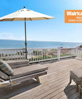 Heavy Duty 304 Stainless Steel Patio Umbrella Holder Fits Up To 2 Inch Umbrella on deck railing, holding large umbrella