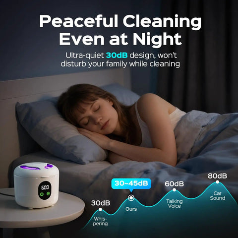 45kHz Ultrasonic Retainer Cleaner Machine For Dentures, Mouth Guards, Aligners And Braces - Pro Grade Deep Cleaning on bedside table