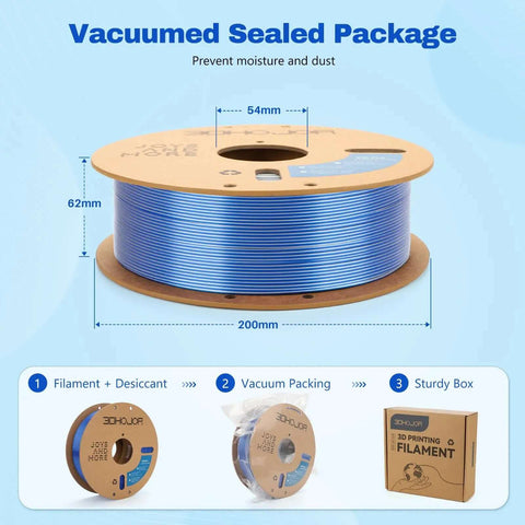 Dope Silk PLA Filament 1.75mm Blue Silver Dual Color Coextrusion For 3D Printers, 1kg spool, vacuum-sealed packaging