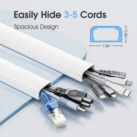 Peel And Stick Paintable Cable Raceway Kit 3 Pack Tucks Away Hdmi And Ethernet Cords Outta Sight On Drywall Surface For A Seriously Clean Home Theater Setup, showing white cord raceway hiding multiple cables.