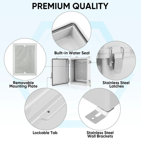 Rugged Outdoor Waterproof IP67 Electrical Box Enclosure With Hinged Cover ABS Plastic Mounting Plate Wall Brackets And Cable Glands