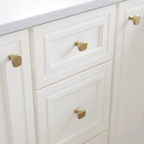 Champagne Bronze Gold Cabinet Knobs 10 Pack One And One Quarter Inch Beveled Hardware For Kitchen Cabinets Cupboards Dressers And Bathroom Vanities Freshen Up Your Space With Easy Install Durable Finish And Classic Look installed on white cabinets