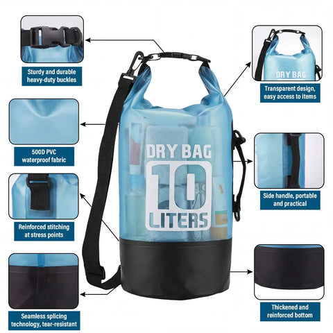 10L Waterproof Dry Bag Backpack For Men And Women Roll Top Secure Seal Ultra Durable Lightweight Dry Sack for kayaking and beach