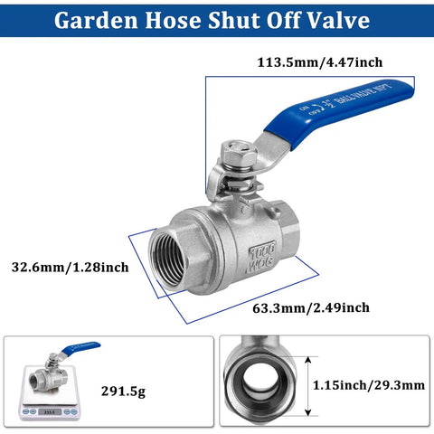 Three Quarter Inch Female NPT Ball Valve 304 Stainless Steel Full Port Heavy Duty Shut Off with Blue Long Handle