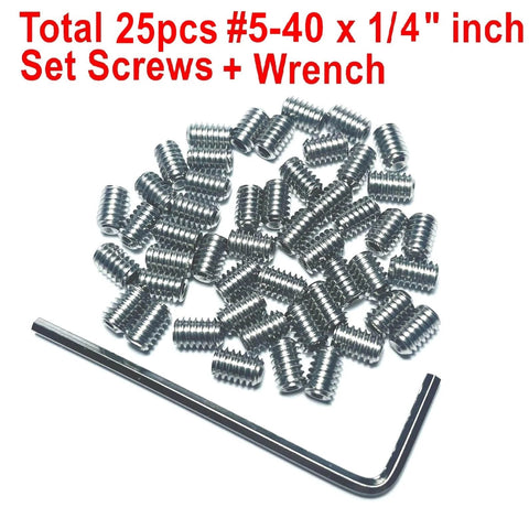 25 Piece 5-40 X 1/4 Inch 304 Stainless Steel Hex Socket Set Screws Grub Screws With 1/16 Inch Allen Wrench displayed on white background