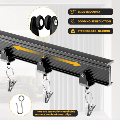 Flexible Ceiling Curtain Track System For Home And RV Dope Bendable Curtain Rail Mount That Supports Room Dividers, Bunk Beds, And Curved Layouts, 9.8 Ft Long Black Quick Install With Sleek Unobtrusive Look, black ceiling track with rollers and hooks