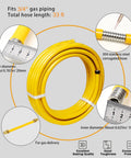 Coiled view of Super Flexible 35 Foot Three Quarter Inch Csst Gas Pipe Kit with features and measurements displayed