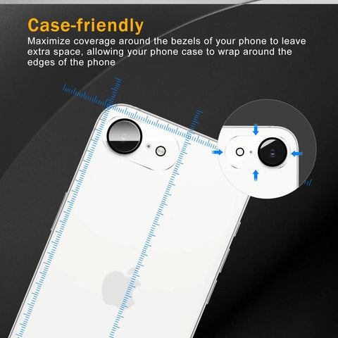 Close-up of camera lens protector on iPhone showing case-friendly fit with Three Pack Camera Lens Protector For iPhone 16e And iPhone 17e