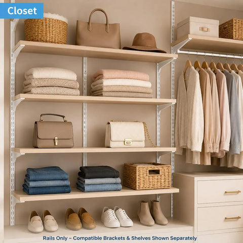 Heavy Duty 5 Inch Adjustable Wire Shelf Brackets Set Of 10 for closet storage, wood shelves with clothes, bags, shoes.