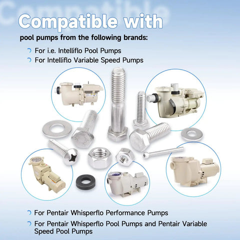 Prime Pool Pump Bolt Kit For Whisperflo And Intelliflo Pumps set of stainless steel bolts and washers for pump compatibility.