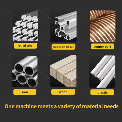 Heavy Duty Electric Tapping Machine With Flexible 1000mm Arm For M3 To M16 Threads, Rock Solid Industrial Drill Tap Setup, Straight Shooting Multidirectional Threading Tool For Steel And Aluminum Jobs, showcases various materials like rolled steel, aluminum, copper, iron, wood, and plastic.