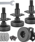 Adjustable Furniture Leveling Feet Heavy Duty Levelers For Cabinets Tables Chairs Sofas And Couches Large Base 4 Pack Supports Up To 1320 Lbs With T Nut Kit 3 8 16 Thread Black Easy Install kit including wrench, pads, and screws