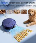 2 In 1 Robot Vacuum And Mop With 8000Pa Suction, Slim Self Charging Smart Cleaner For Hard Floors, Pet Hair, And Carpet, App, Voice, And Remote Control, Automatic Charging, Perfect For Busy Homes next to dog