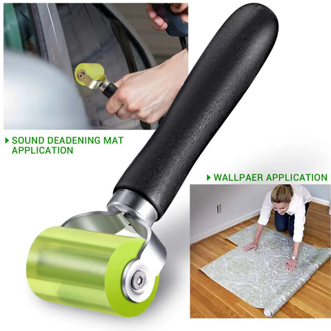 Two Size Car Sound Deadening Roller For Auto Audio Install PU Wheel Seam Roller With Wooden Handle Noise Insulation Roller usage