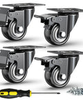 2 Inch Heavy Duty Caster Wheels Set Of 4 With Dual Total Lock Brakes 600 Lb Load Capacity Noiseless Non Marring PU Wheels