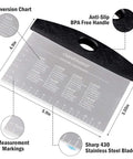 Ourokhome pastry bench scraper stainless steel blade with measurement marks conversion chart black anti-slip handle 2-pack