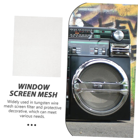 Two Piece Car Bumper Repair Mesh for Welding and Quick Crack Fixes, Reusable Tungsten Wire Screen Mesh for Automotive Repairs shown next to a boombox.