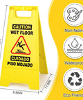 8 Pack Caution Wet Floor Signs, 17.5 Inch Yellow Safety Warning Signs For High Traffic Areas, bilingual, double-sided with icon