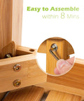 Close-up of easy assembly process for Bamboo Shower Bench With Shelf And Free Soap Dish For Spa Like Bathrooms No Fuss Easy Set Up.