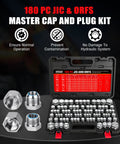 Pikwo 180 Pc Master Industrial Hydraulic Cap And Plug Kit For Hose Tube Pipe Fitting with metal caps in case.