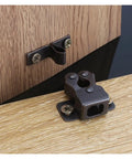 Double Roller Cabinet Latch For Doors And Drawers, Heavy Duty Locking Catch In Multicolor Finish, installed on wooden cabinet