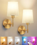 Super Sleek Battery Operated Wall Sconces Set Of 2 With Remote Control And Rechargeable RGB Bulbs In Classic Gold showcasing warm lighting and elegant design.
