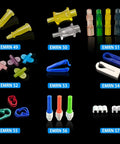 Colorful assortment of Bulk 500 Pack Catheter Clamps For Luer Lock And Catheter Systems Tube Clamps on black background.